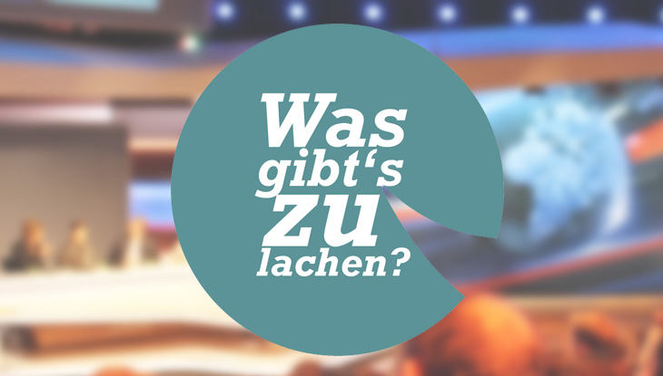 Logo der Veranstaltung: Ein lachendes, abstrahiertes Emoticon mit der Aufschrift: Was gibt's zu lachen?